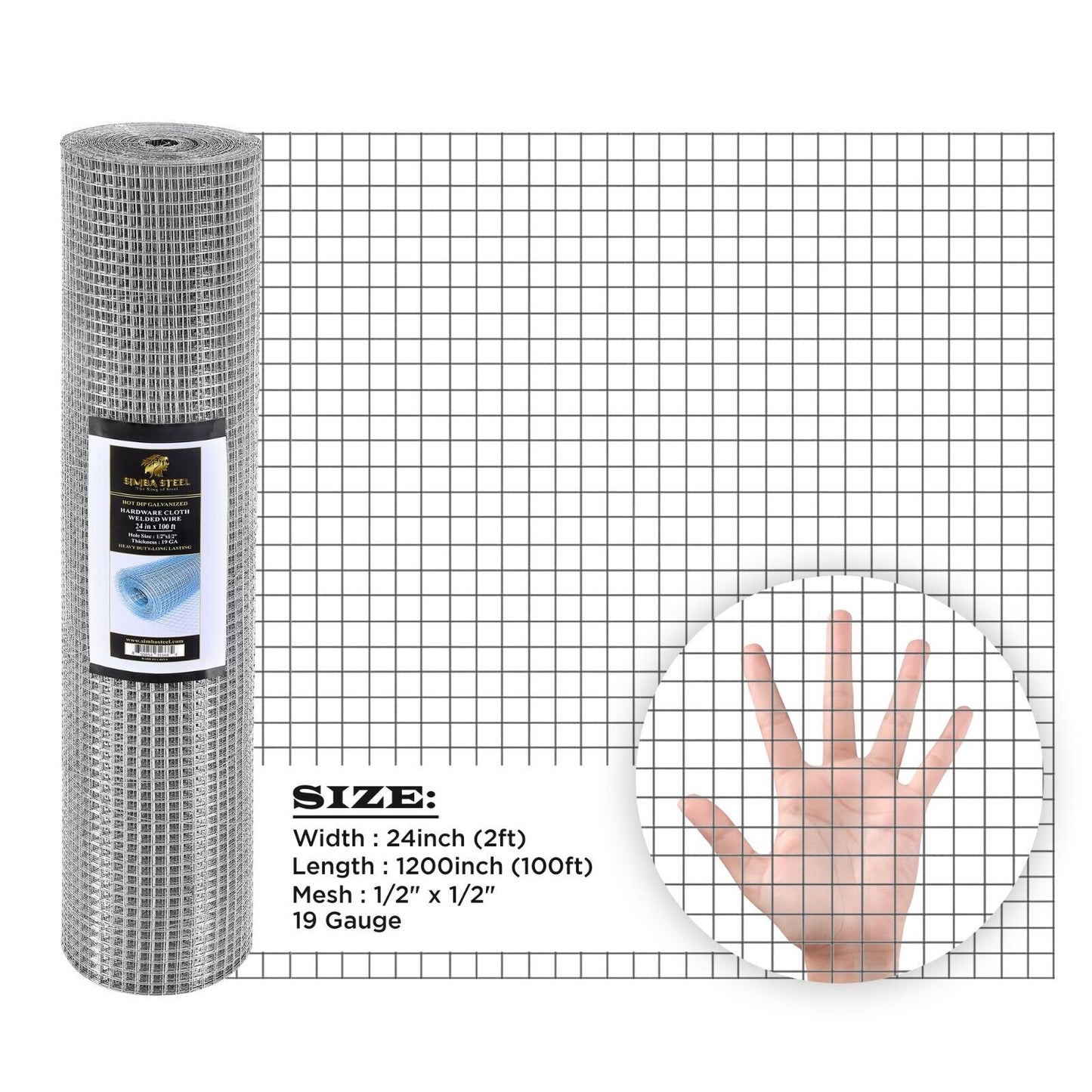 Galvanized Welded Wire Mesh, Hardware Cloth, Size 12"-72" 50/100FT SIMBA STEEL
