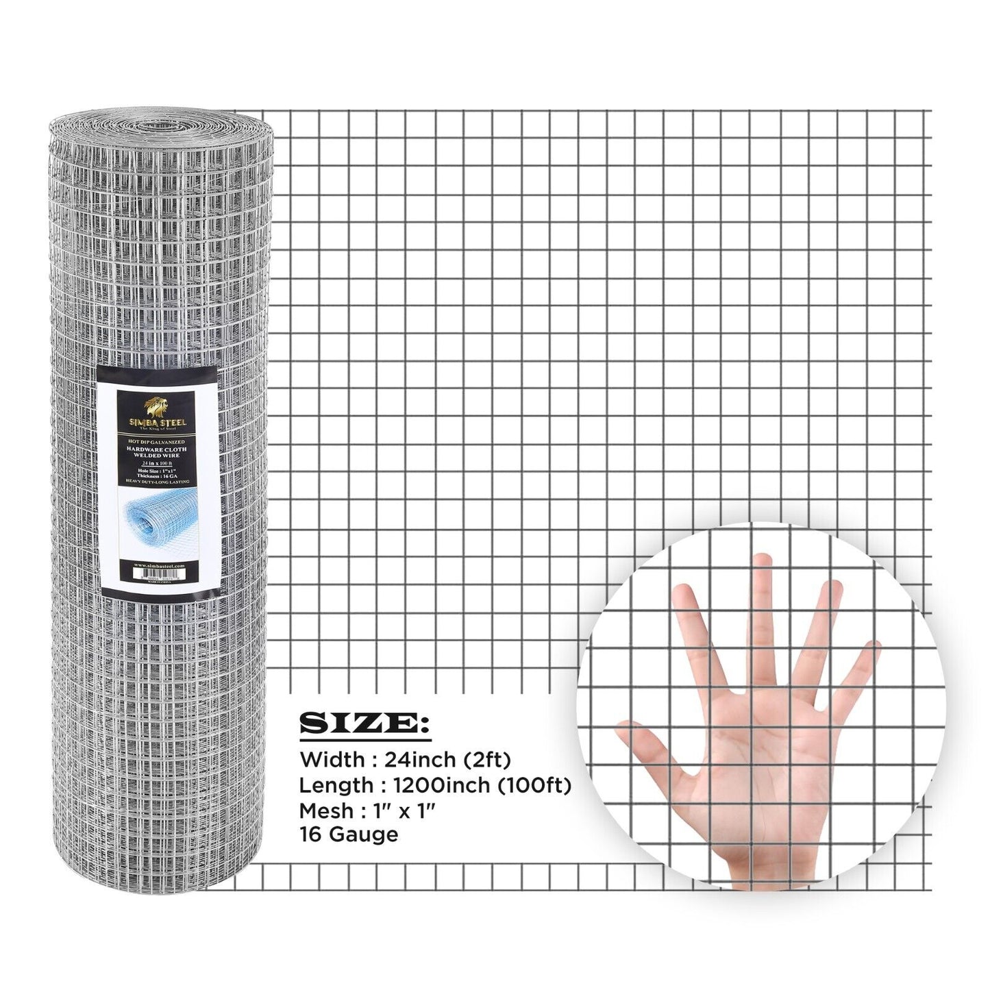 Galvanized Welded Wire Mesh, Hardware Cloth, Size 12"-72" 50/100FT SIMBA STEEL