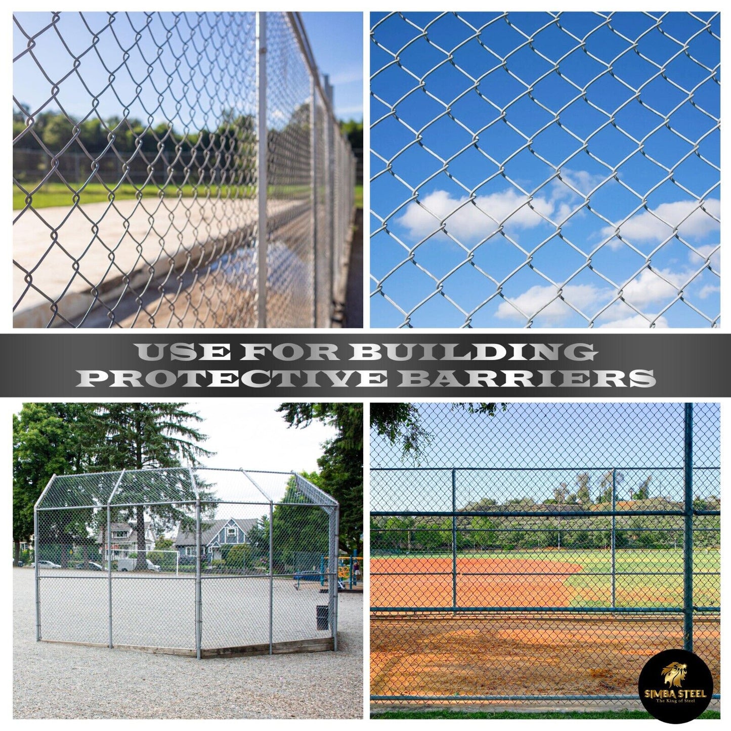 Galvanized Steel 6 X 50 FT Roll Chain Link Fence Fabric 11.5 GA Heavy Duty SIMBA