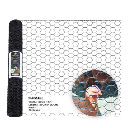PVC Hexagonal Poultry Net Chicken Wire 1" Mesh 20GA Black Many Sizes SIMBASTEEL