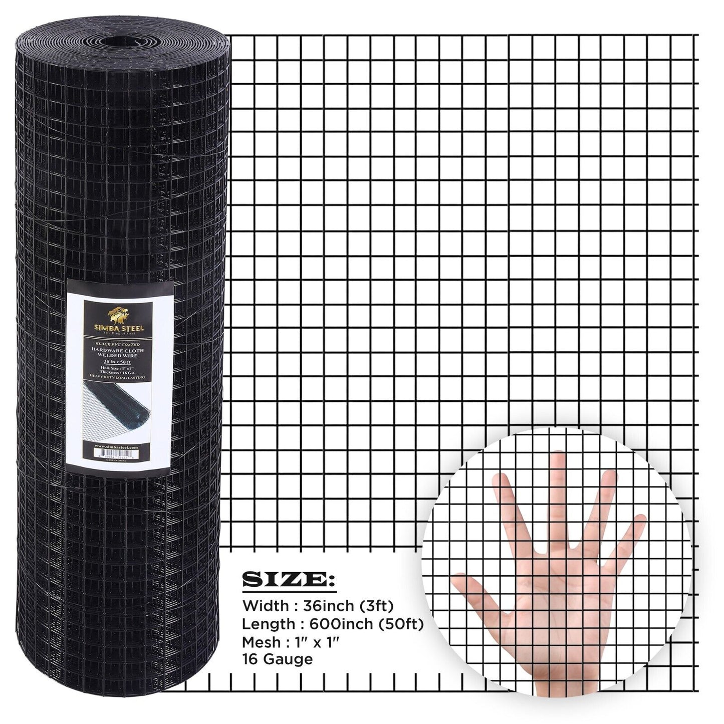 Hardware Cloth 16 GA Black Vinyl Coated Welded Wire Mesh Many Sizes -SIMBA STEEL