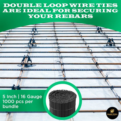 5 Inch x 1,000pc Double Loop Rebar Wire Ties, 16 Gauge Soft Annealed, SIMBASTEEL