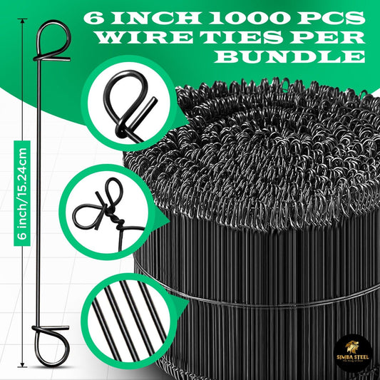 6 Inch x 1,000pc Double Loop Rebar Wire Ties, 16 Gauge Soft Annealed, SIMBASTEEL