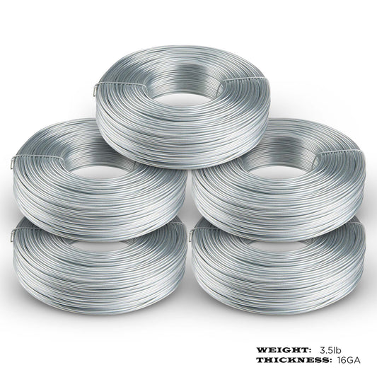 5 pack Galvanized Rebar Tie Wire | 16 Gauge | 3.5lb Roll | 330-340 ft Length | Reinforcement Coil | Excellent Strength | Flexible | SIMBA STEEL Galv TieWire 3.5lb - (Pack of 5)