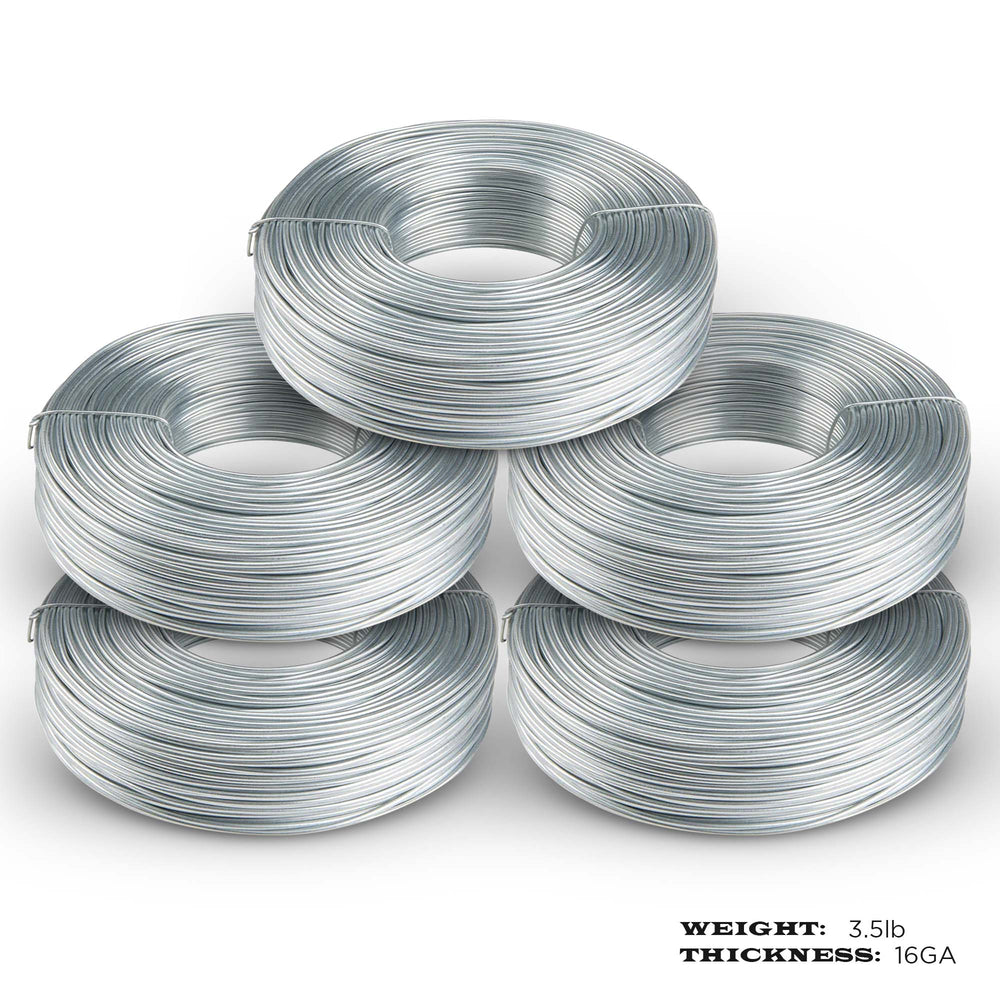 5 pack Galvanized Rebar Tie Wire | 16 Gauge | 3.5lb Roll | 330-340 ft Length | Reinforcement Coil | Excellent Strength | Flexible | SIMBA STEEL Galv TieWire 3.5lb - (Pack of 5)
