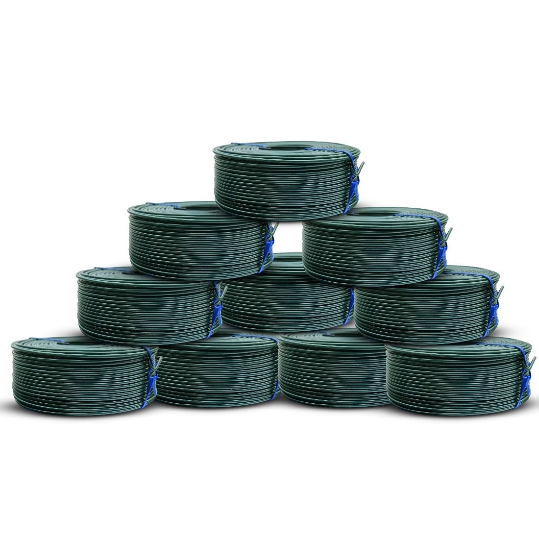 PVC Rebar Tie Wire | 16 Gauge | 3.0lb Roll | Approx. 300 ft Length | Rust-Proof PVC Coated | Excellent Strength | Flexible | Durable (Green PVC Coated, Pack of 10)