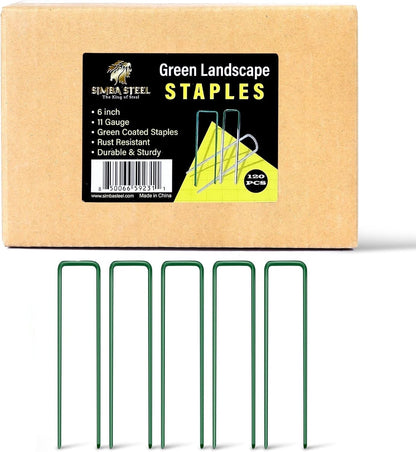 120 Pack x 6 Inch, 11 Gauge Green Landscape Staples, Garden Stakes, Ground Anchor, U-Type, Rust Resistant, Ground Pin for Tents, Tarp, Fence Grass Weed Barrier (Green 120 Pack)