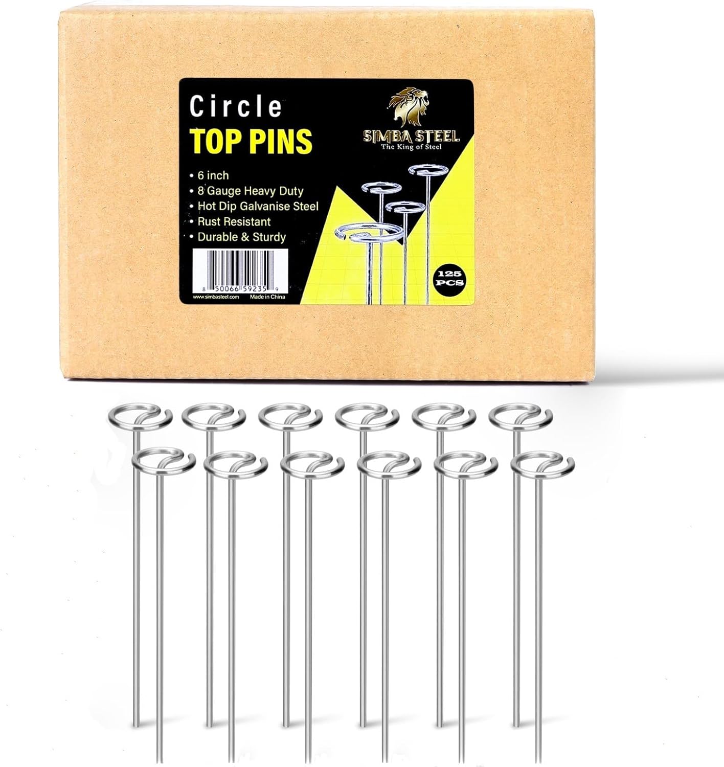 8 Gauge Circle Top Lanscape Pins - 125 Pack x 6 Inch Galvanised, Heavy Duty, Not Easy to Bend, Garden Stakes for Tarps, Lawn Turf, Weed Mats, More Holding Power (125 Pins