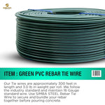 PVC Rebar Tie Wire | 16 Gauge | 3.0lb Roll | Approx. 300 ft Length | Rust-Proof PVC Coated | Excellent Strength | Flexible | Durable (Green PVC Coated, Pack of 2)