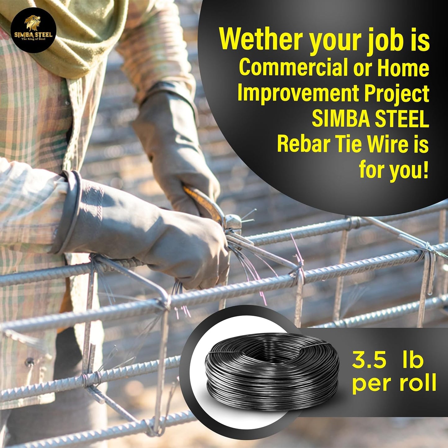 Rebar Tie Wire | 16 Gauge | Black Soft Annealed | 3.5lb Roll | 330-340 ft Length | Excellent Strength | Flexible | Durable | Black Annealed Rebar Tie Wire 1 roll