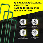 60 Pack x 6 Inch, 11 Gauge Green Landscape Staples, Garden Stakes, Ground Anchor, U-Type, Rust Resistant, Ground Pin for Tents, Tarp, Fence Grass Weed Barrier (Green 60 Pack)