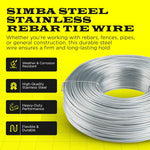 Stainless Steel Rebar Tie Wire | 16 Gauge | 3.5lb Roll | 330-340 ft Length | Reinforcement Coil | Excellent Strength | SIMBA STEEL Stainless TieWire 3.5lb