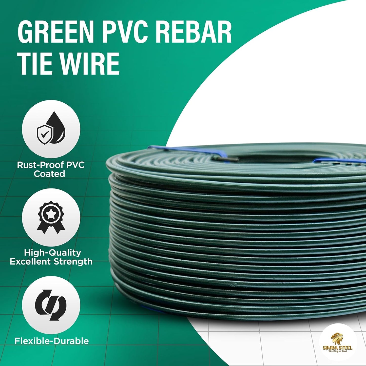 PVC Rebar Tie Wire | 16 Gauge | 3.0lb Roll | Approx. 300 ft Length | Rust-Proof PVC Coated | Excellent Strength | Flexible | Durable (Green PVC Coated, Pack of 5)
