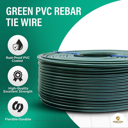 PVC Rebar Tie Wire | 16 Gauge | 3.0lb Roll | Approx. 300 ft Length | Rust-Proof PVC Coated | Excellent Strength | Flexible | Durable (Green PVC Coated, Pack of 5)