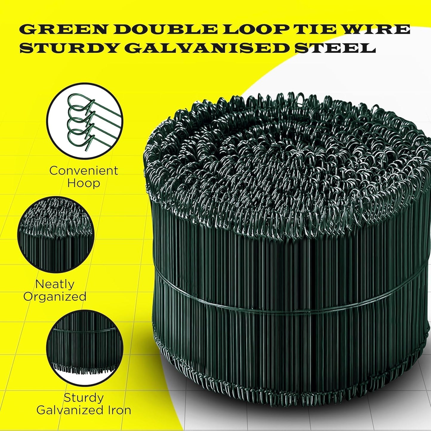 6 Inch - 16 Gauge 2000 pcs GREEN PVC Coated Double Loop Rebar Wire Bar Ties | Excellent Strength | Durable | SIMBA STEEL | PVC Green 6in. 2000