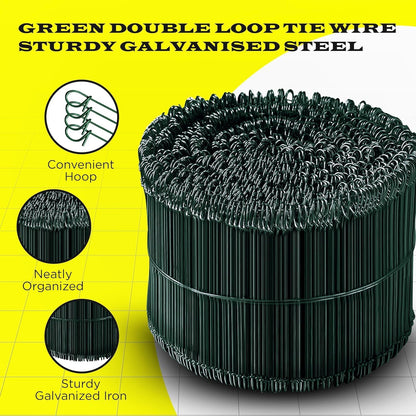 6 Inch - 16 Gauge 2000 pcs GREEN PVC Coated Double Loop Rebar Wire Bar Ties | Excellent Strength | Durable | SIMBA STEEL | PVC Green 6in. 2000