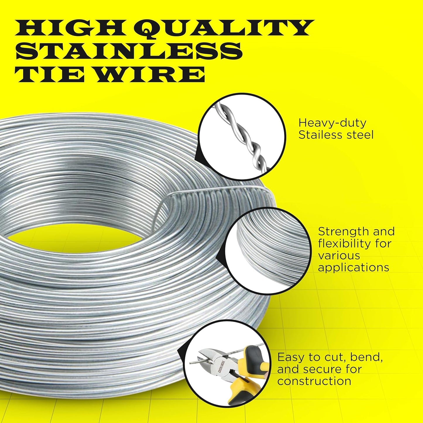 Stainless Steel Rebar Tie Wire | 16 Gauge | 3.5lb Roll | 330-340 ft Length | Reinforcement Coil | Excellent Strength | SIMBA STEEL Stainless TieWire 3.5lb