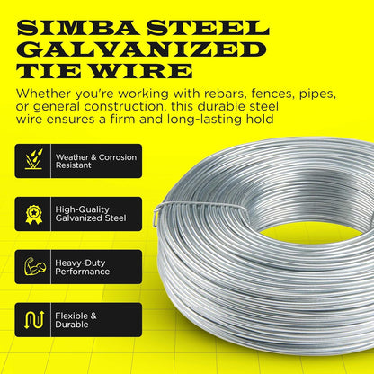 Galvanized Tie Wire | 16 Gauge | 3.5lb Roll | 330-340 ft Length | Soft Annealed | Excellent Strength | Flexible | SIMBA STEEL Galv TieWire 3.5lb