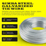 Galvanized Tie Wire | 16 Gauge | 3.5lb Roll | 330-340 ft Length | Soft Annealed | Excellent Strength | Flexible | SIMBA STEEL Galv TieWire 3.5lb