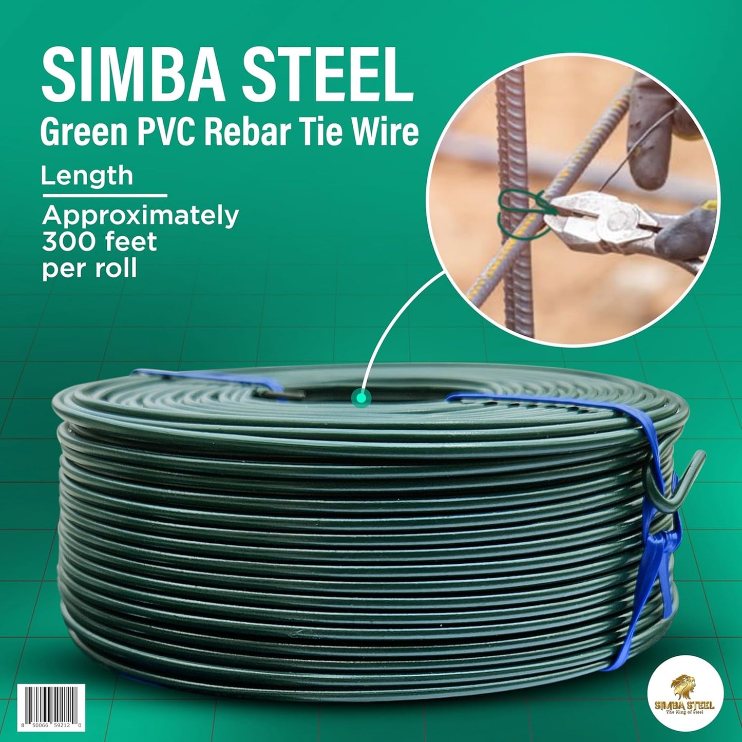 PVC Rebar Tie Wire | 16 Gauge | 3.0lb Roll | Approx. 300 ft Length | Rust-Proof PVC Coated | Excellent Strength | Flexible | Durable (Green PVC Coated, Pack of 5)