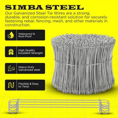6 Inch - 16 Gauge 1000 pcs GALVANIZED Steel Double Loop Rebar Wire Bar Ties | Excellent Strength | Durable | SIMBA STEEL | Galvanized 6 in 1000pcs