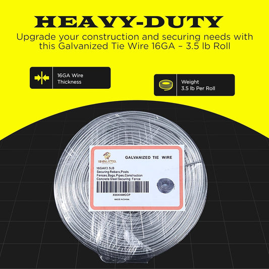 Galvanized Tie Wire | 16 Gauge | 3.5lb Roll | 330-340 ft Length | Soft Annealed | Excellent Strength | Flexible | SIMBA STEEL Galv TieWire 3.5lb