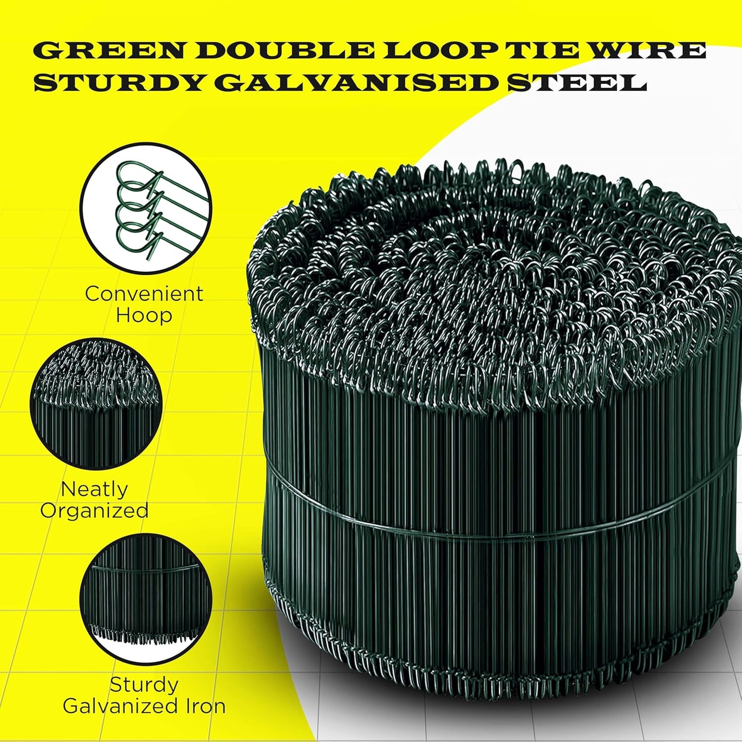 8 Inch - 16 Gauge 1000 pcs GREEN PVC Coated Double Loop Rebar Wire Bar Ties | Excellent Strength | Durable | SIMBA STEEL | PVC Green 8in. 1000