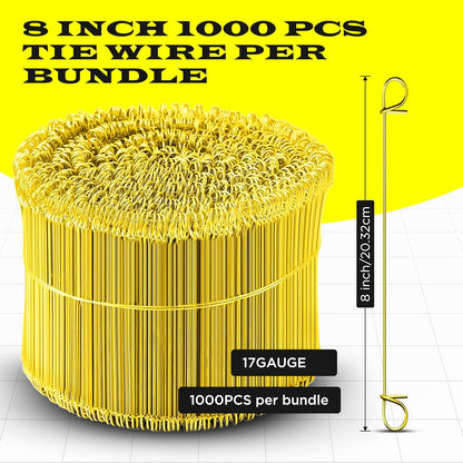 8 Inch - 16 Gauge 1000 pcs YELLOW PVC Coated Double Loop Rebar Wire Bar Ties | Excellent Strength | Durable | SIMBA STEEL | PVC Yellow 8in. 1000