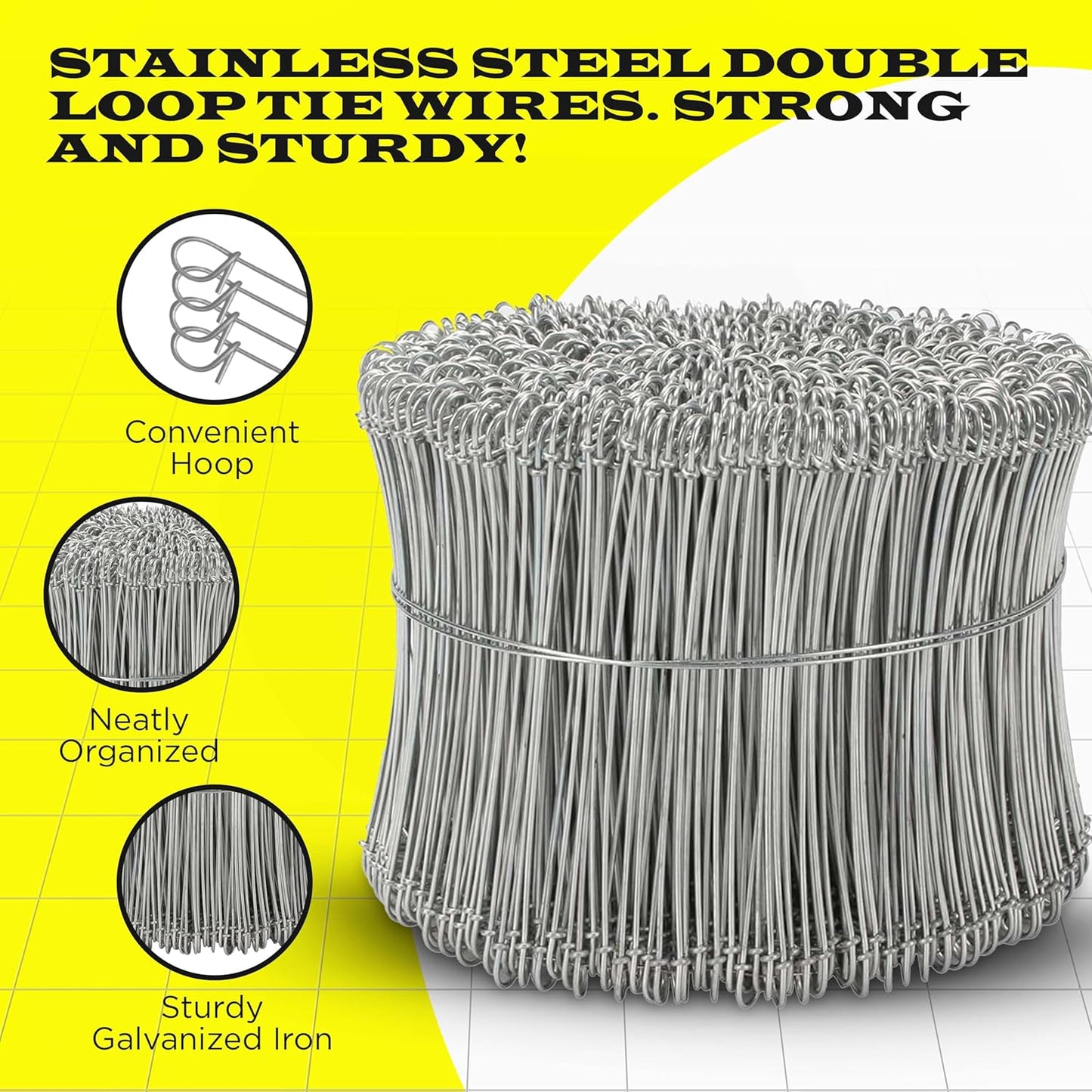 6 Inch - 16 Gauge 1000 pcs STAINLESS STEEL Steel Double Loop Rebar Wire Bar Ties | Excellent Strength | Durable | SIMBA STEEL | Stainless 6in. 1000