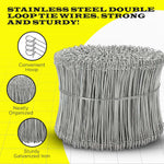 6 Inch - 17 Gauge 1000 pcs STAINLESS STEEL Steel Double Loop Rebar Wire Bar Ties | Excellent Strength | Durable | SIMBA STEEL | Stainless 6in. 1000