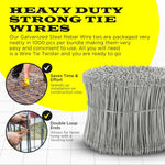6 Inch - 17 Gauge 1000 pcs GALVANIZED Steel Double Loop Rebar Wire Bar Ties | Excellent Strength | Durable | SIMBA STEEL | Galvanized 6 in 1000pcs