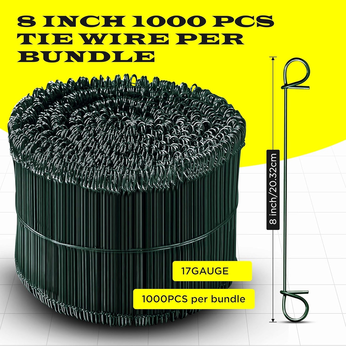 8 Inch - 16 Gauge 1000 pcs GREEN PVC Coated Double Loop Rebar Wire Bar Ties | Excellent Strength | Durable | SIMBA STEEL | PVC Green 8in. 1000
