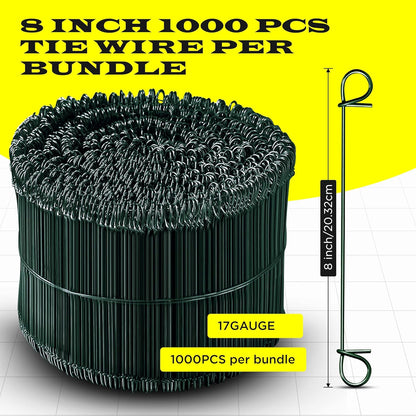 8 Inch - 16 Gauge 1000 pcs GREEN PVC Coated Double Loop Rebar Wire Bar Ties | Excellent Strength | Durable | SIMBA STEEL | PVC Green 8in. 1000