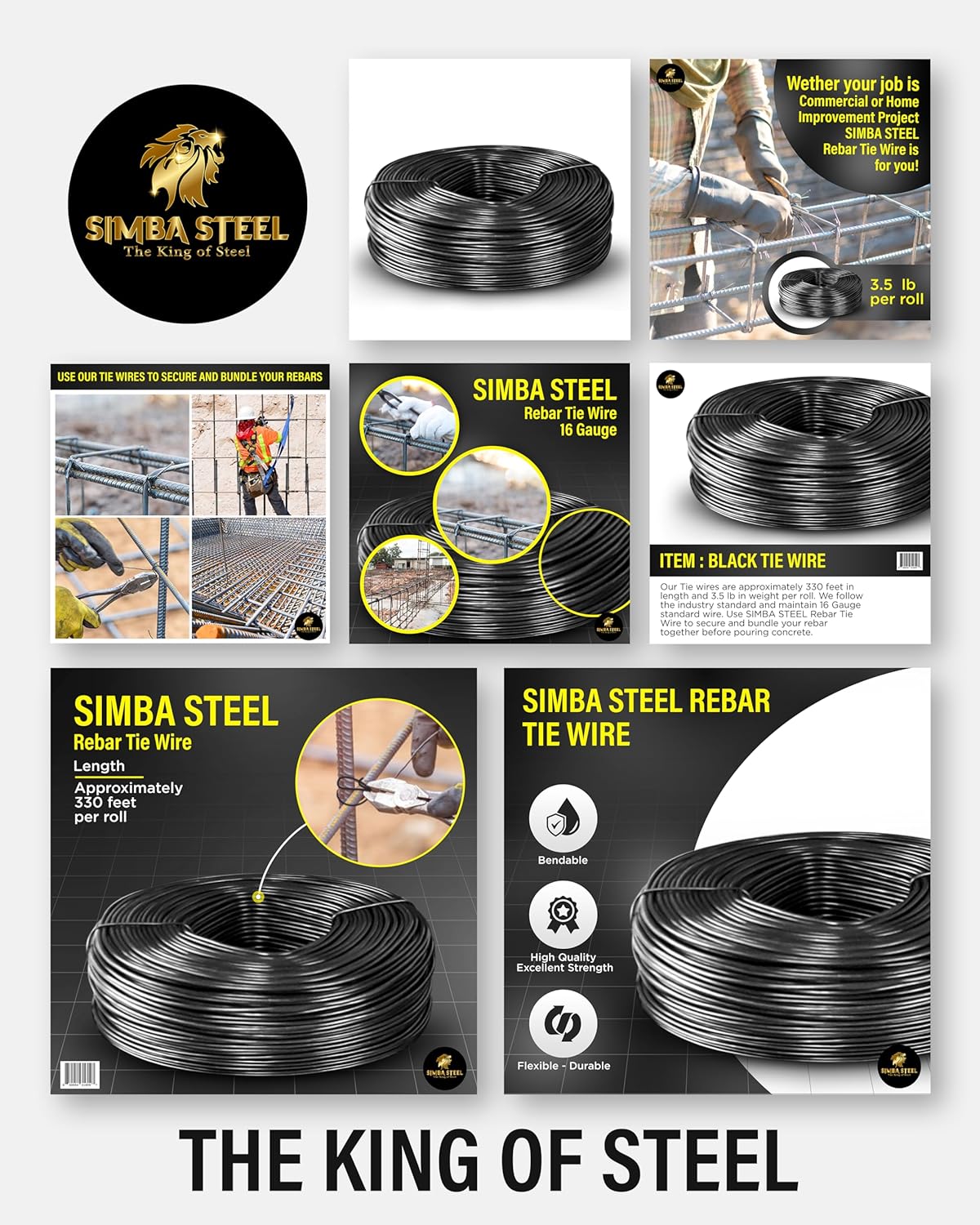 Rebar Tie Wire | 16 Gauge | Black Soft Annealed | 3.5lb Roll | 330-340 ft Length | Excellent Strength | Flexible | Durable | Black Annealed Rebar Tie Wire 1 roll
