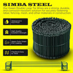 8 Inch - 17 Gauge 1000 pcs GREEN PVC Coated Double Loop Rebar Wire Bar Ties | Excellent Strength | Durable | SIMBA STEEL | PVC Green 8in. 1000