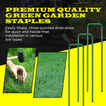 20 Pack x 6 Inch, 11 Gauge Green Landscape Staples, Garden Stakes, Ground Anchor, U-Type, Rust Resistant, Ground Pin for Tents, Tarp, Fence Grass Weed Barrier (Green 20 Pack)