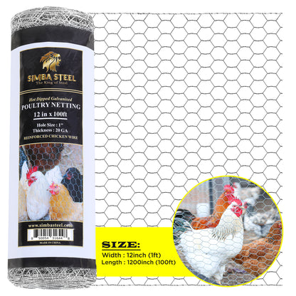 Chicken Wire 1" Hole - 12" - 72" Poultry Mesh Galvanized Poultry Net - Fencing