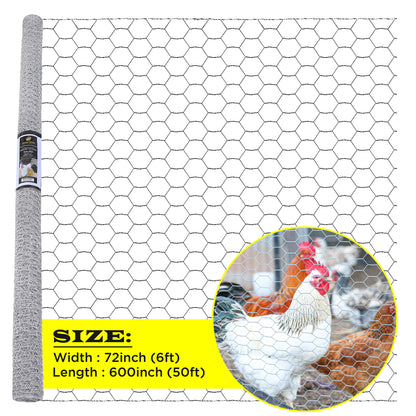 Chicken Wire 1" Hole - 12" - 72" Poultry Mesh Galvanized Poultry Net - Fencing