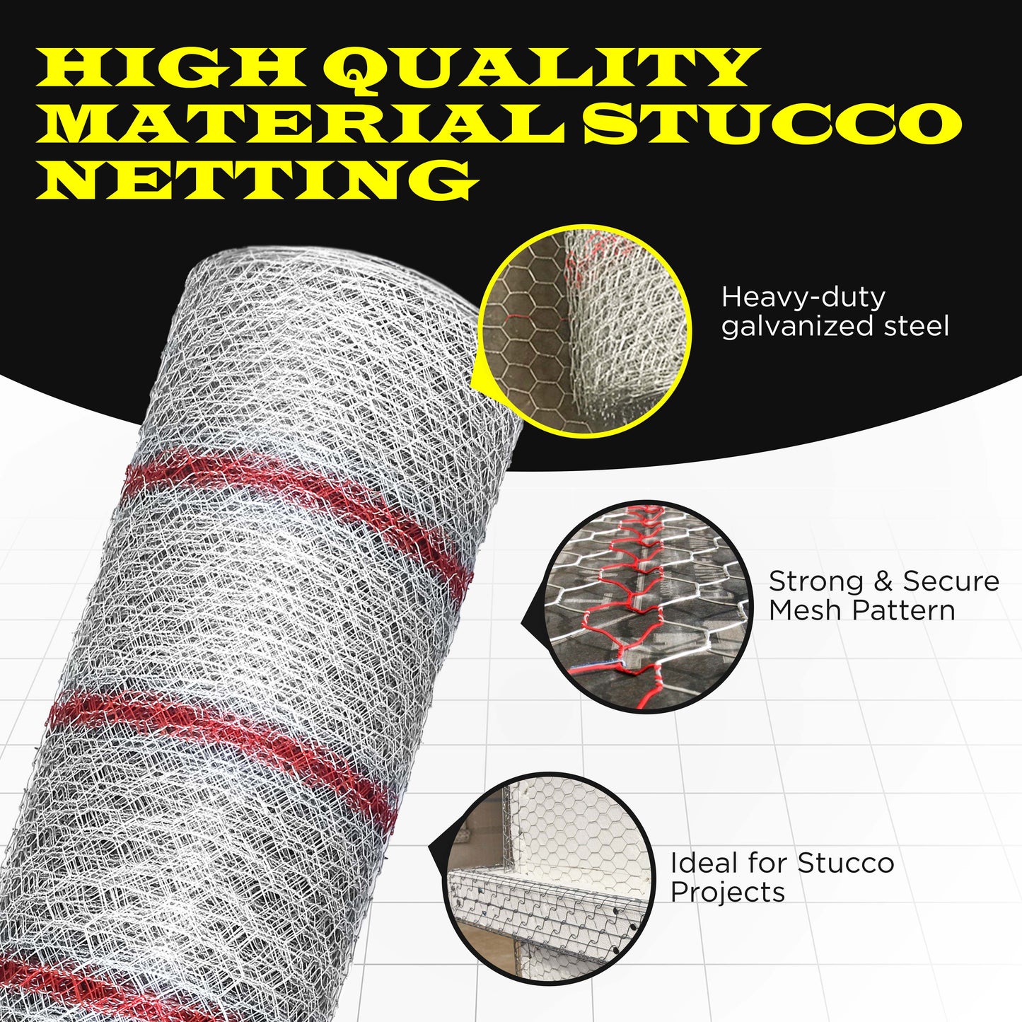 New Stucco Netting 36 in x 150 FT | 1/8" Self Furred | 1” Mesh x 20GA | Hot Dipped Galvanized | Hexagonal Galvanized Mesh (Stucco 36x150FT