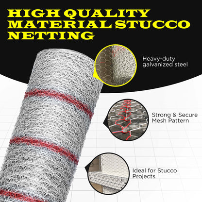 New Stucco Netting 36 in x 150 FT | 1/8" Self Furred | 1” Mesh x 20GA | Hot Dipped Galvanized | Hexagonal Galvanized Mesh (Stucco 36x150FT