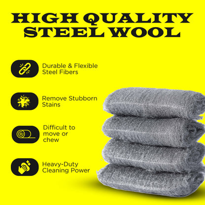 16 pcs Steel Wool Grade 0000 - Finest Grade for Furniture Cleaning, Wood Buffing, Mice Control