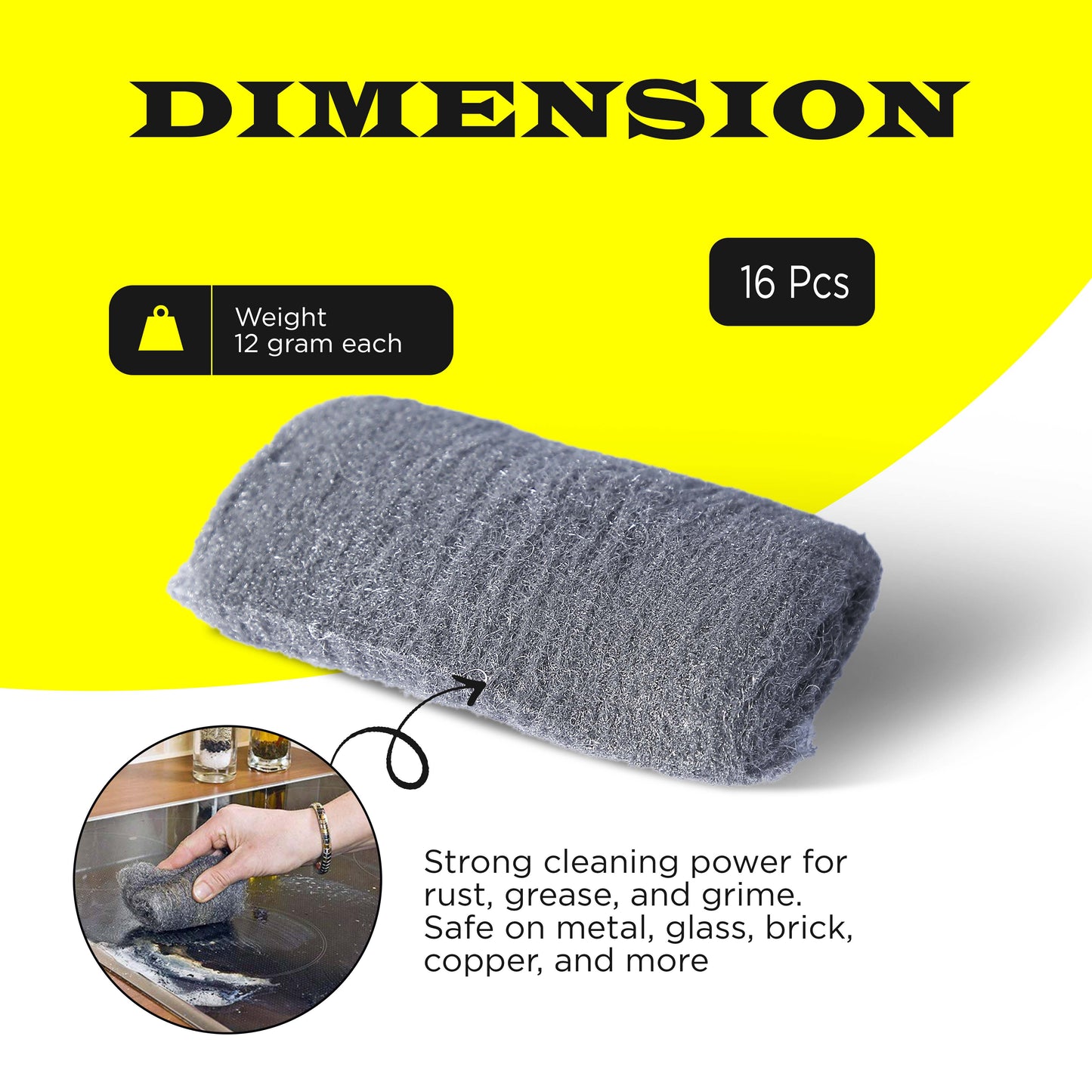 16 pcs Steel Wool Grade 0000 - Finest Grade for Furniture Cleaning, Wood Buffing, Mice Control