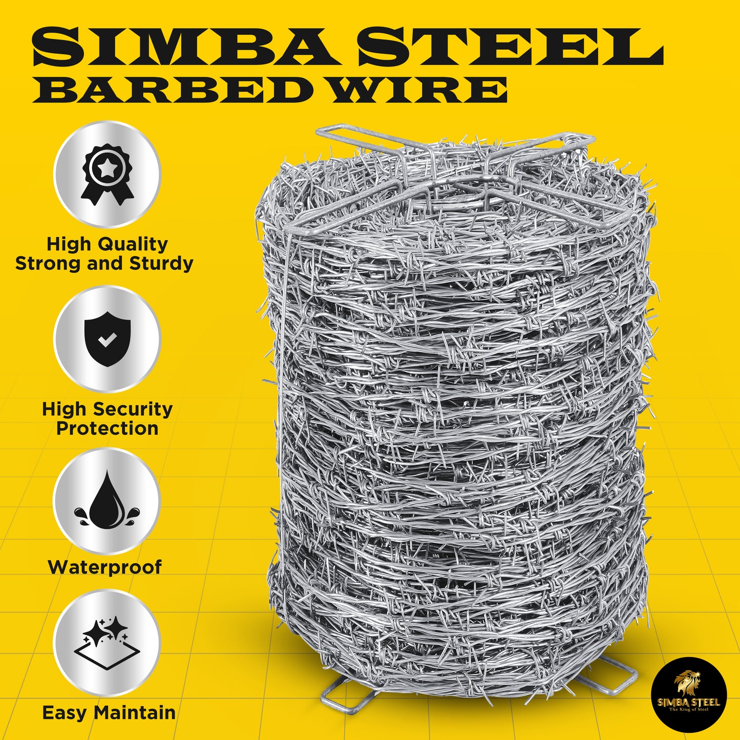 328FT - 330FT Barbed Wire 4 point, 5" Spacing, 16GA, Heavy Duty (100m), SIMBA STEEL