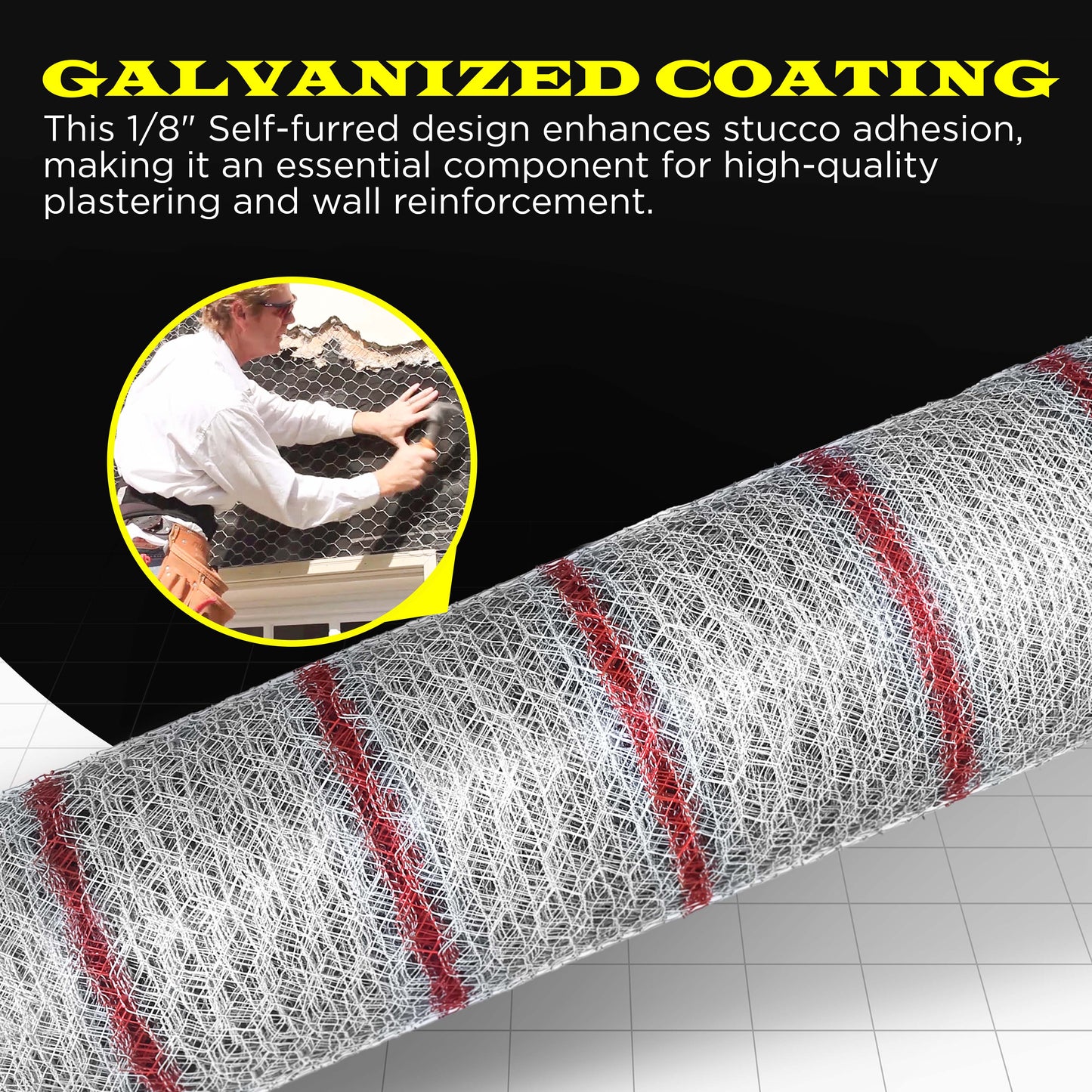 New Stucco Netting 36 in x 150 FT | 1/8" Self Furred | 1” Mesh x 20GA | Hot Dipped Galvanized | Hexagonal Galvanized Mesh (Stucco 36x150FT