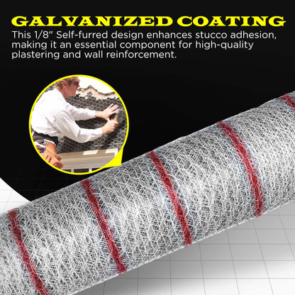 New Stucco Netting 36 in x 150 FT | 1/8" Self Furred | 1” Mesh x 20GA | Hot Dipped Galvanized | Hexagonal Galvanized Mesh (Stucco 36x150FT