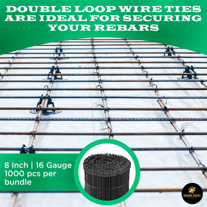 8 Inch x 1,000pc Double Loop Rebar Wire Ties, 16 Gauge Soft Annealed, SIMBASTEEL