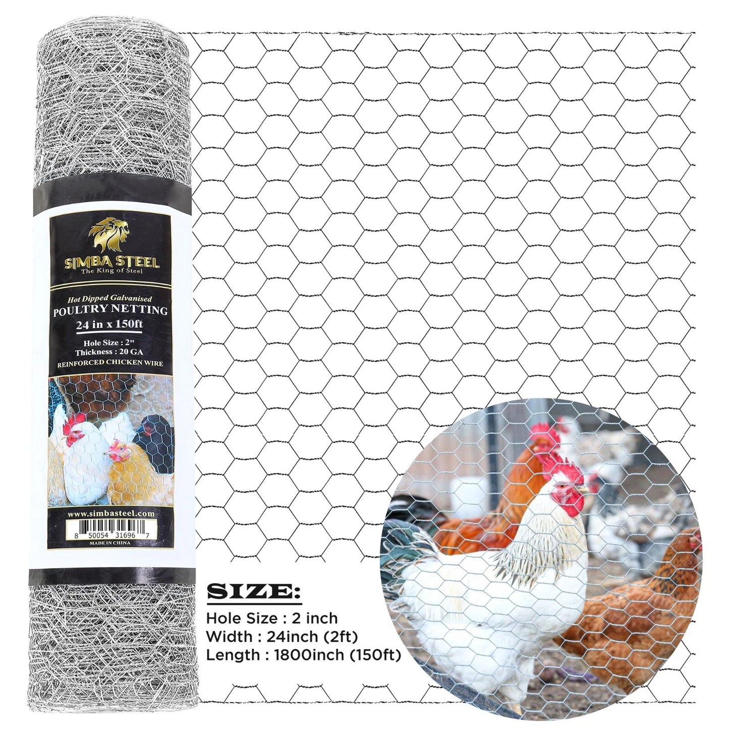 Galvanized Poultry Net - Fencing Chicken Wire 2" Hole - Many Sizes Poultry Mesh