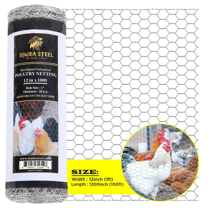 Chicken Wire 1" Hole - 12" - 72" Poultry Mesh Galvanized Poultry Net - Fencing