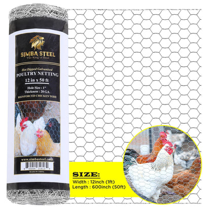 Chicken Wire 1" Hole - 12" - 72" Poultry Mesh Galvanized Poultry Net - Fencing
