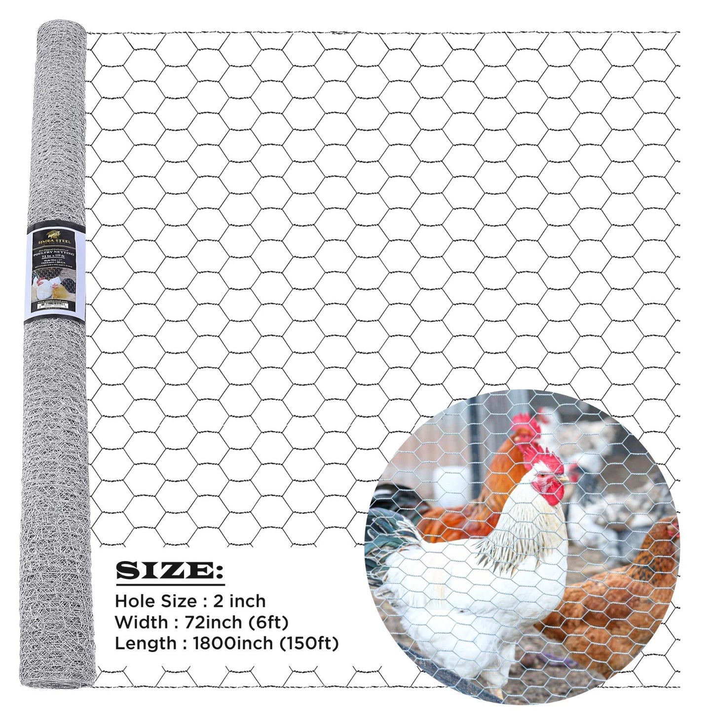 Galvanized Poultry Net - Fencing Chicken Wire 2" Hole - Many Sizes Poultry Mesh